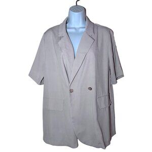 Oversized Women's Beige Double-Breasted Short Sleeve Blazer Jacket Size Large